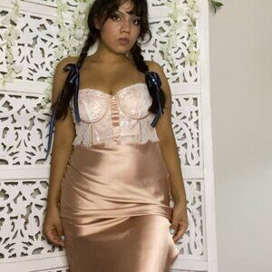 Forever21 Salmon pink white lace sexy dress with side slits
